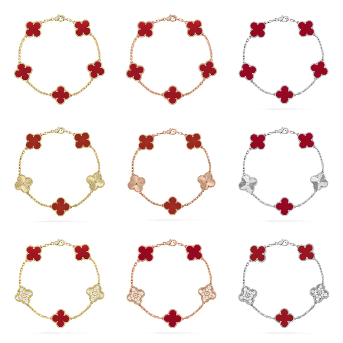 [Triumph Jewelry] CLOVER 5 MOTIF RED CORNELIAN BRACELET COLLECTION