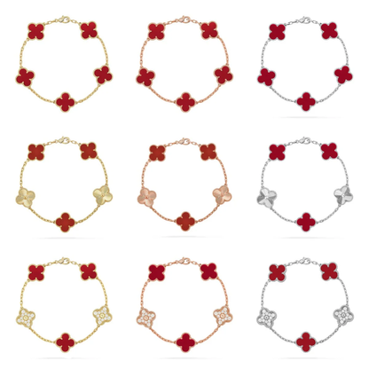 [Triumph Jewelry] CLOVER 5 MOTIF RED CORNELIAN BRACELET COLLECTION