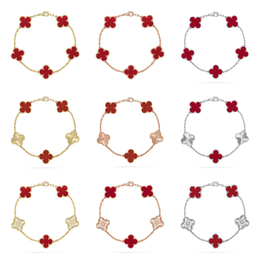 [Triumph Jewelry] CLOVER 5 MOTIF RED CORNELIAN BRACELET COLLECTION