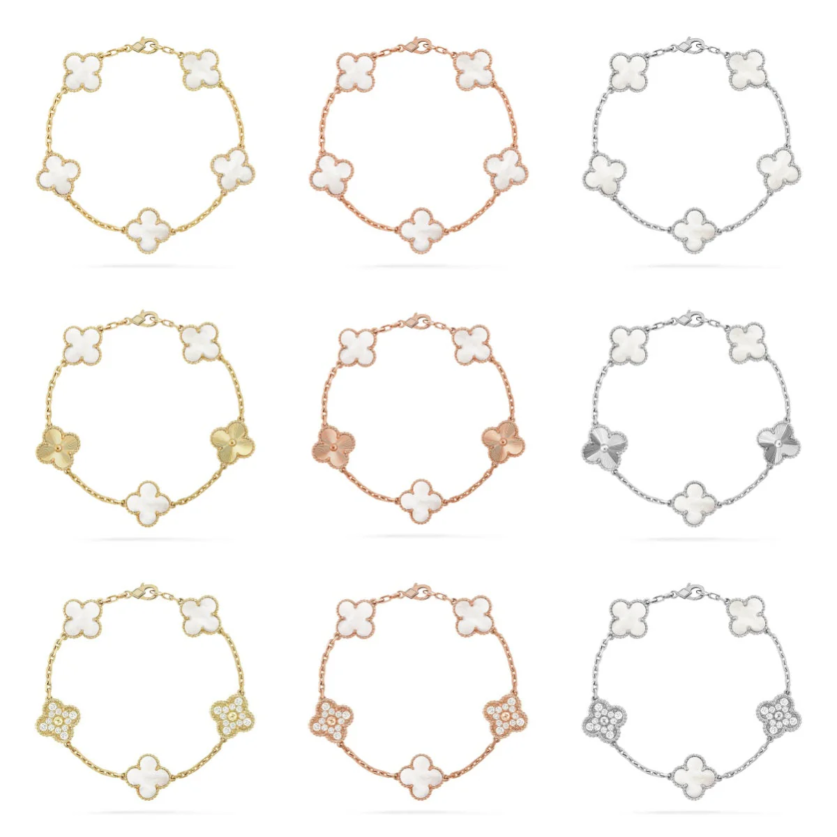 [Triumph Jewelry]CLOVER WHITE PEARL MOP 5 MOTIF BRACELET COLLECTION