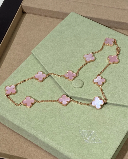 [Triumph Jewelry Jewellery] Pink Necklace with Ten Clover Designs
