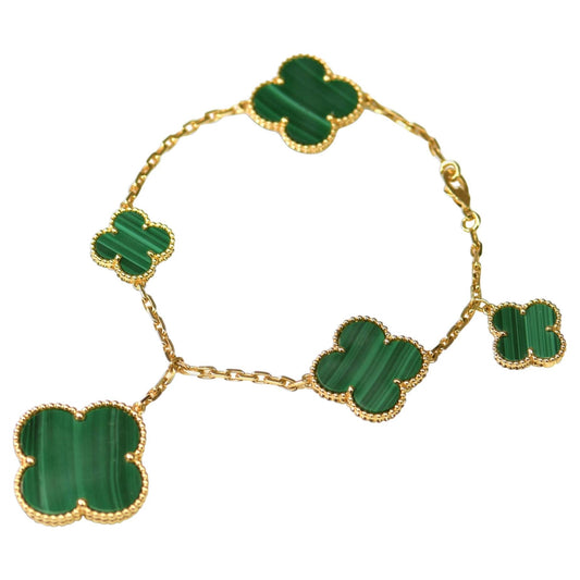 [Triumph Jewelry]MAGIC CLOVER MALACHITE GOLD BRACELET 5 MOTIFS
