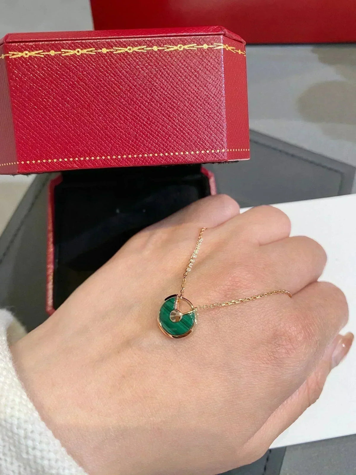 [Triumph Jewelry]AMULETTE ROSE GOLD MALACHITE NECKLACE
