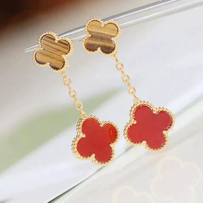 [Triumph Jewelry]CLOVER  2 MOTIF  TIGER EYE CARNELIAN EARRINGS