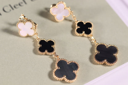 [Triumph Jewelry]CLOVER EARRINGS GOLD ONYX MOP 3 MOTIF