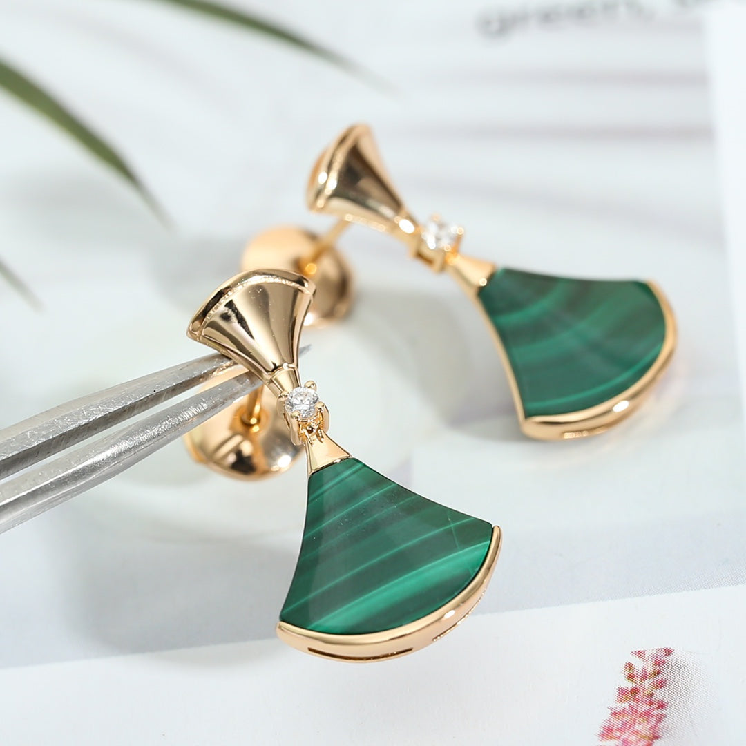 [Triumph Jewelry]DREAM MALACHITE PINK GOLD EARRINGS