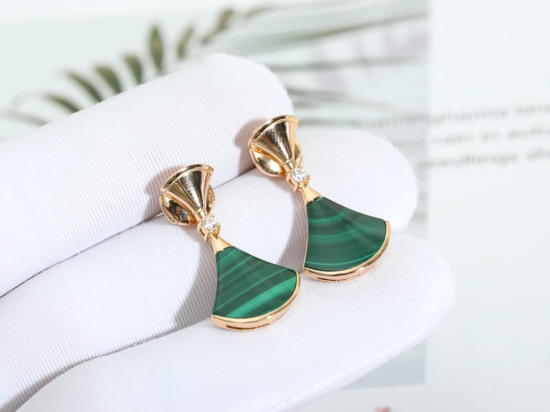 [Triumph Jewelry]DREAM MALACHITE PINK GOLD EARRINGS