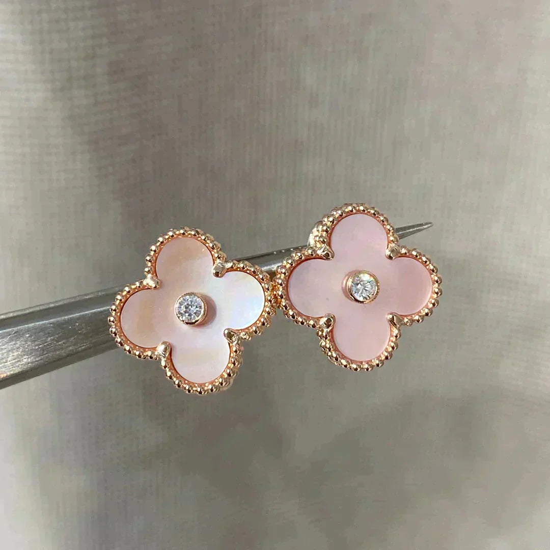 [Triumph Jewelry]CLOVER MEDIUM 1 MOTIFS  PINK MOP DIAMOND EARRINGS