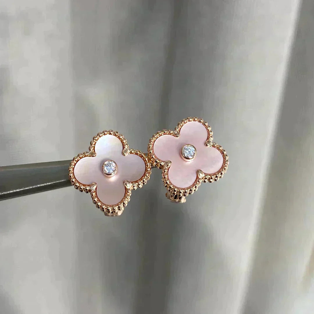 [Triumph Jewelry]CLOVER MEDIUM 1 MOTIFS  PINK MOP DIAMOND EARRINGS