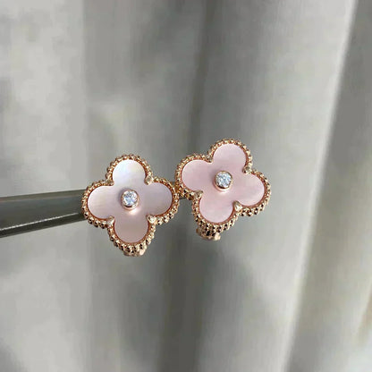 [Triumph Jewelry]CLOVER MEDIUM 1 MOTIFS  PINK MOP DIAMOND EARRINGS
