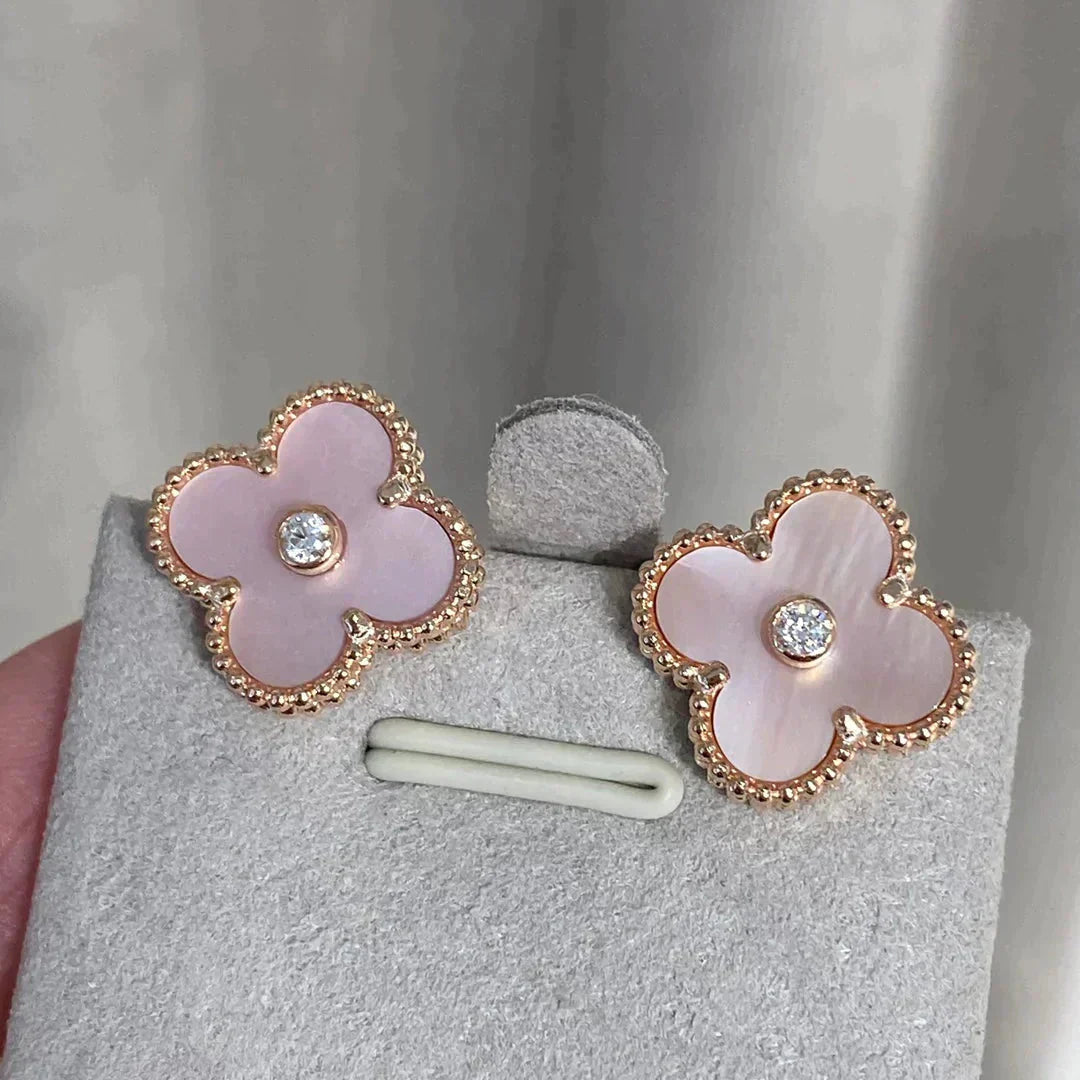 [Triumph Jewelry]CLOVER MEDIUM 1 MOTIFS  PINK MOP DIAMOND EARRINGS