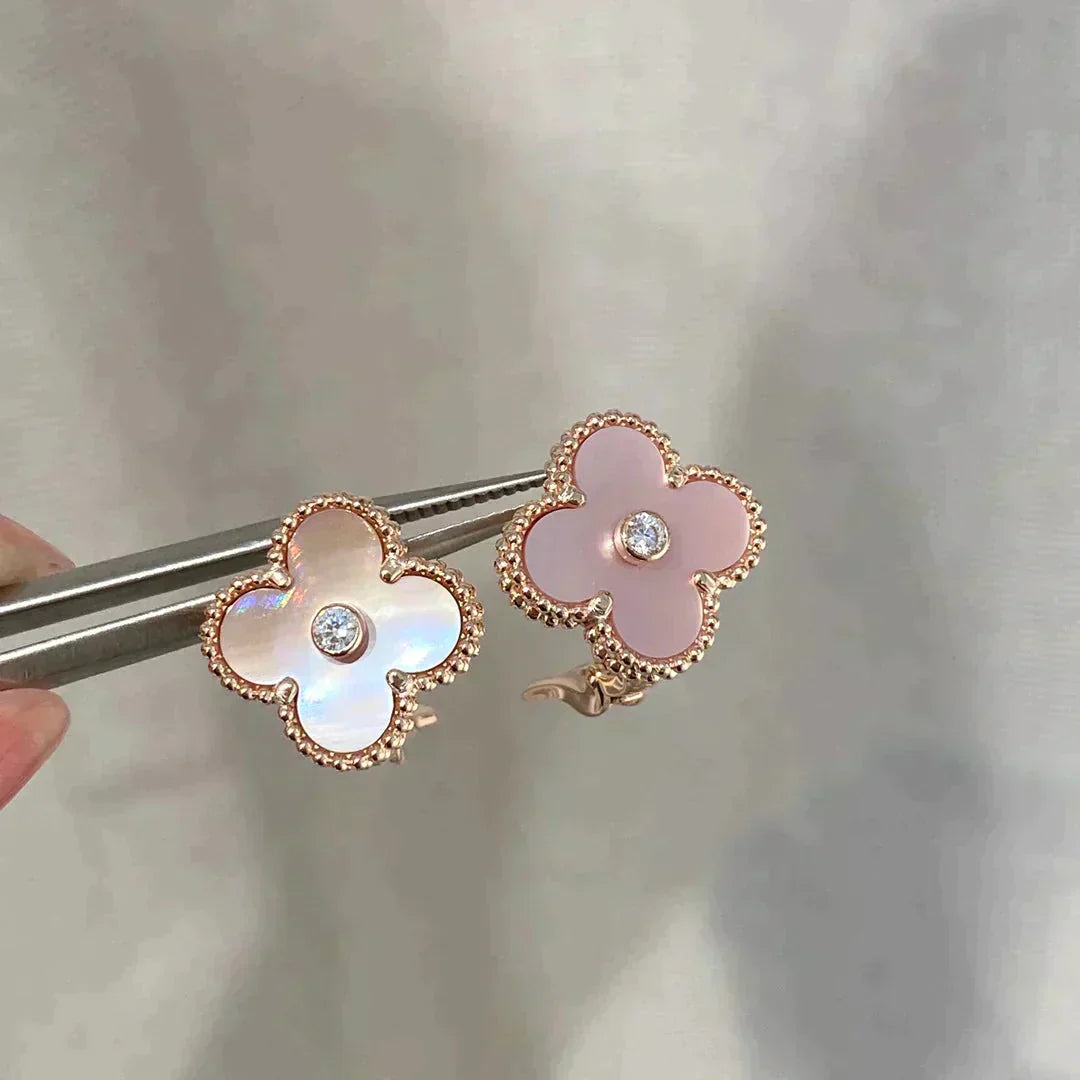 [Triumph Jewelry]CLOVER MEDIUM 1 MOTIFS  PINK MOP DIAMOND EARRINGS
