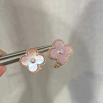 [Triumph Jewelry]CLOVER MEDIUM 1 MOTIFS  PINK MOP DIAMOND EARRINGS