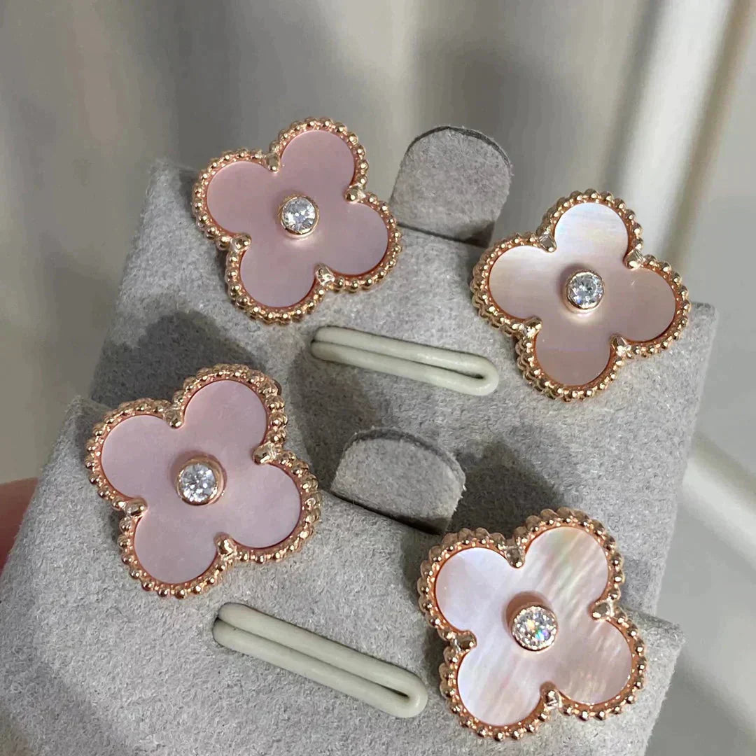 [Triumph Jewelry]CLOVER MEDIUM 1 MOTIFS  PINK MOP DIAMOND EARRINGS