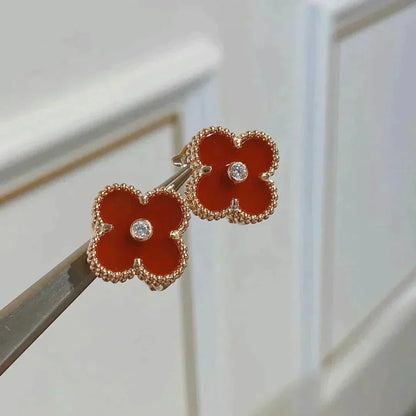 [Triumph Jewelry]CLOVER MEDIUM 1 MOTIFS CARNELIAN  DIAMOND earrings