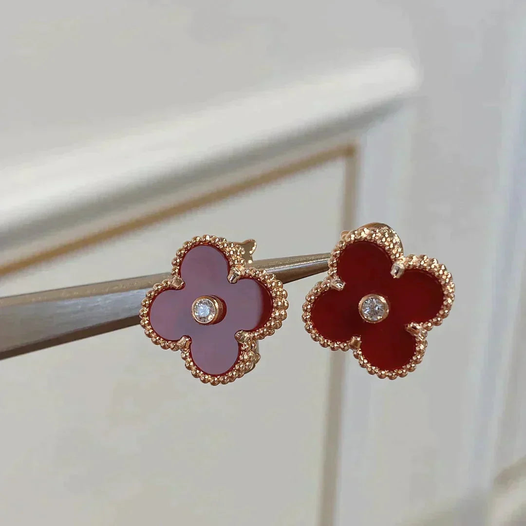 [Triumph Jewelry]CLOVER MEDIUM 1 MOTIFS CARNELIAN  DIAMOND earrings