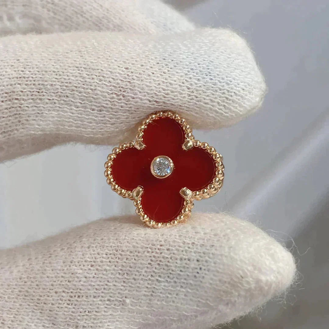 [Triumph Jewelry]CLOVER MEDIUM 1 MOTIFS CARNELIAN  DIAMOND earrings