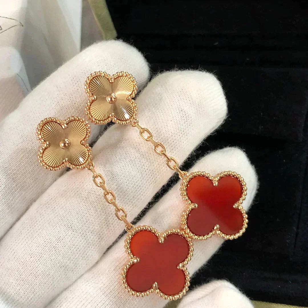 [Triumph Jewelry]CLOVER 2 MOTIF  LASER CARNELIAN EARRINGS