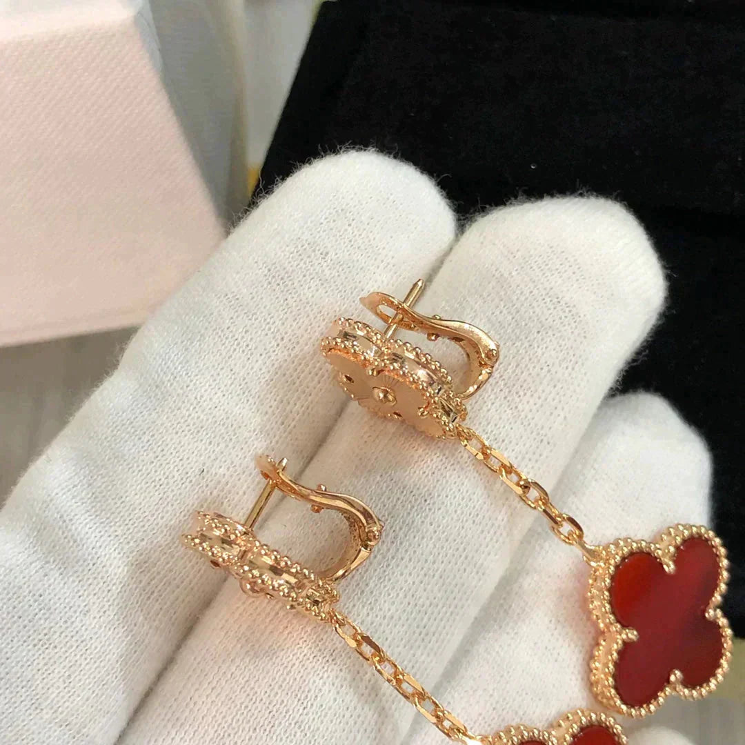 [Triumph Jewelry]CLOVER 2 MOTIF  LASER CARNELIAN EARRINGS