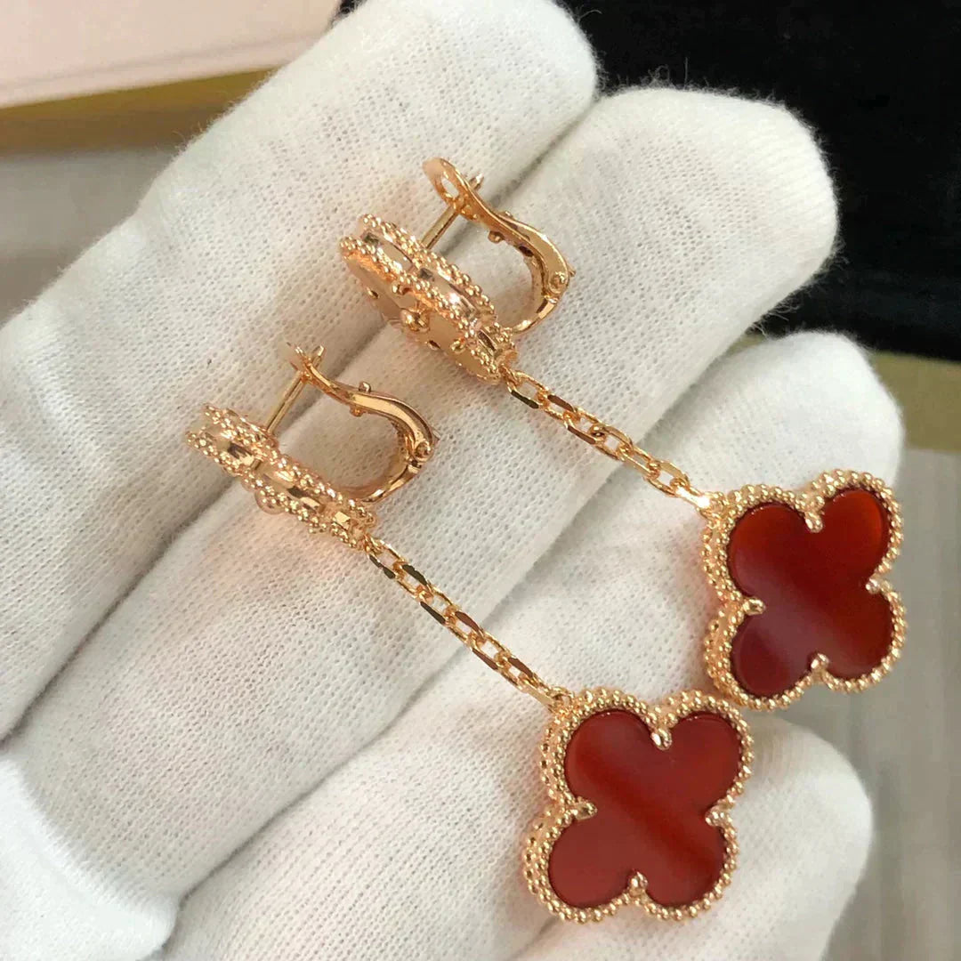 [Triumph Jewelry]CLOVER 2 MOTIF  LASER CARNELIAN EARRINGS