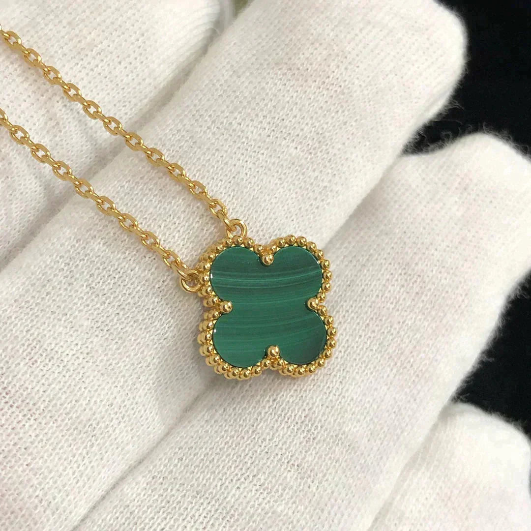 [Triumph Jewelry]CLOVER 15MM MALACHITE SINGLE FLOWER  NECKLACE