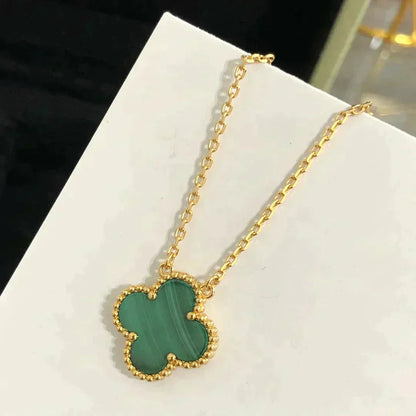 [Triumph Jewelry]CLOVER 15MM MALACHITE SINGLE FLOWER  NECKLACE