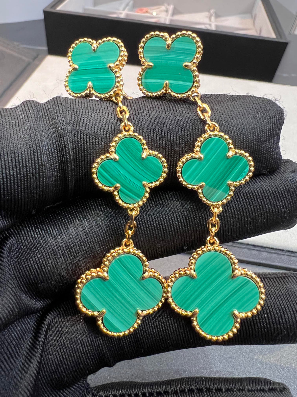 [Triumph Jewelry]CLOVER MALACHITE 3 MOTIFS GOLD