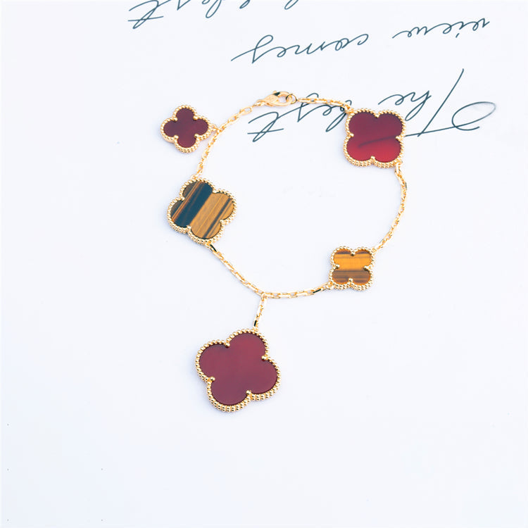 [Triumph Jewelry]CLOVER BRACELET 5 MOTIFS CARNELIAN TIGER EYE
