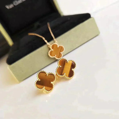 [Triumph Jewelry]CLOVER MEDIUM 1 MOTIFS TIGER EYE EARRINGS