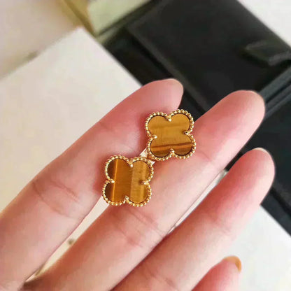 [Triumph Jewelry]CLOVER MEDIUM 1 MOTIFS TIGER EYE EARRINGS