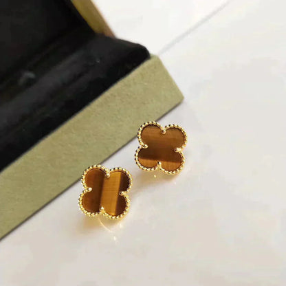[Triumph Jewelry]CLOVER MEDIUM 1 MOTIFS TIGER EYE EARRINGS