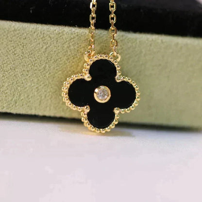 [Triumph Jewelry]CLOVER 15MM DIAMOND ONYX NECKLACE