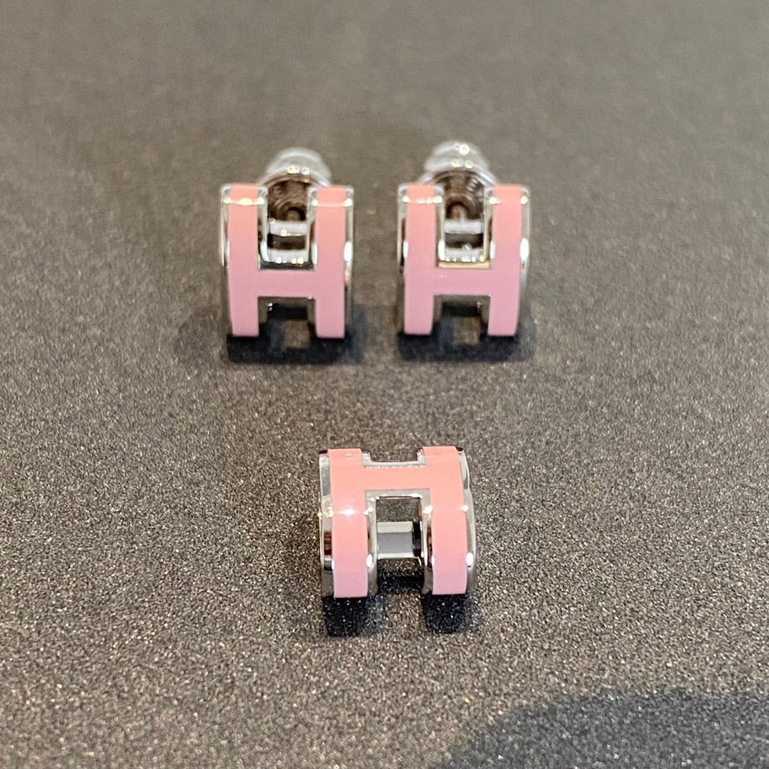 [Triumph Jewelry]MINI POP H SILVER EARRINGS PINK