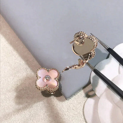 [Triumph Jewelry]CLOVER MEDIUM 1 MOTIFS  PINK MOP DIAMOND EARRINGS