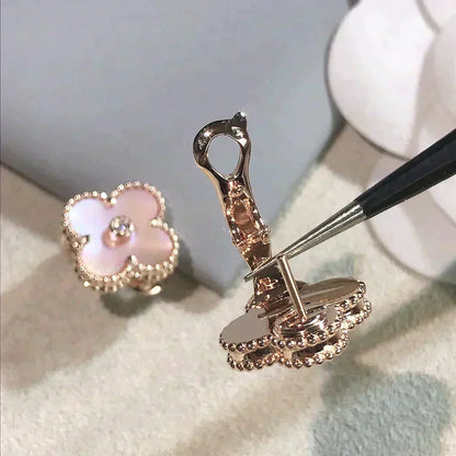 [Triumph Jewelry]CLOVER MEDIUM 1 MOTIFS  PINK MOP DIAMOND EARRINGS