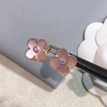 [Triumph Jewelry]CLOVER MEDIUM 1 MOTIFS  PINK MOP DIAMOND EARRINGS