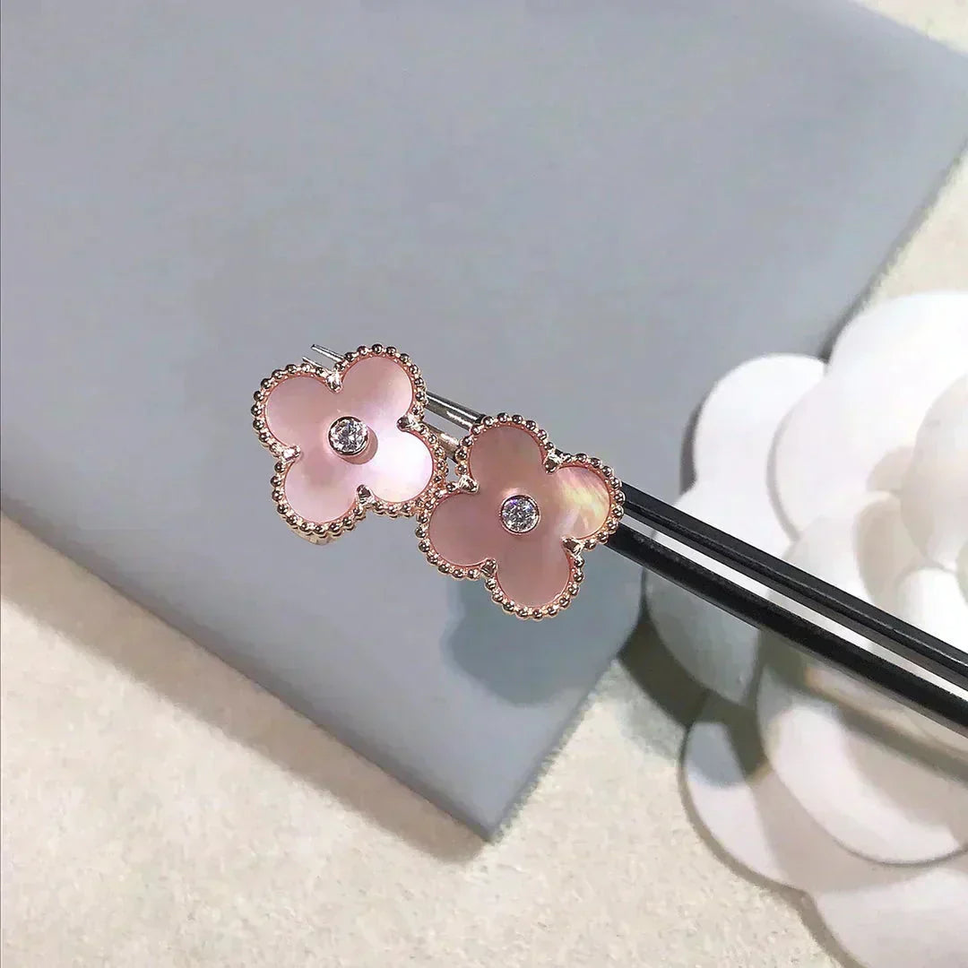 [Triumph Jewelry]CLOVER MEDIUM 1 MOTIFS  PINK MOP DIAMOND EARRINGS