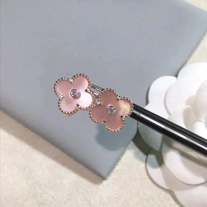[Triumph Jewelry]CLOVER MEDIUM 1 MOTIFS  PINK MOP DIAMOND EARRINGS