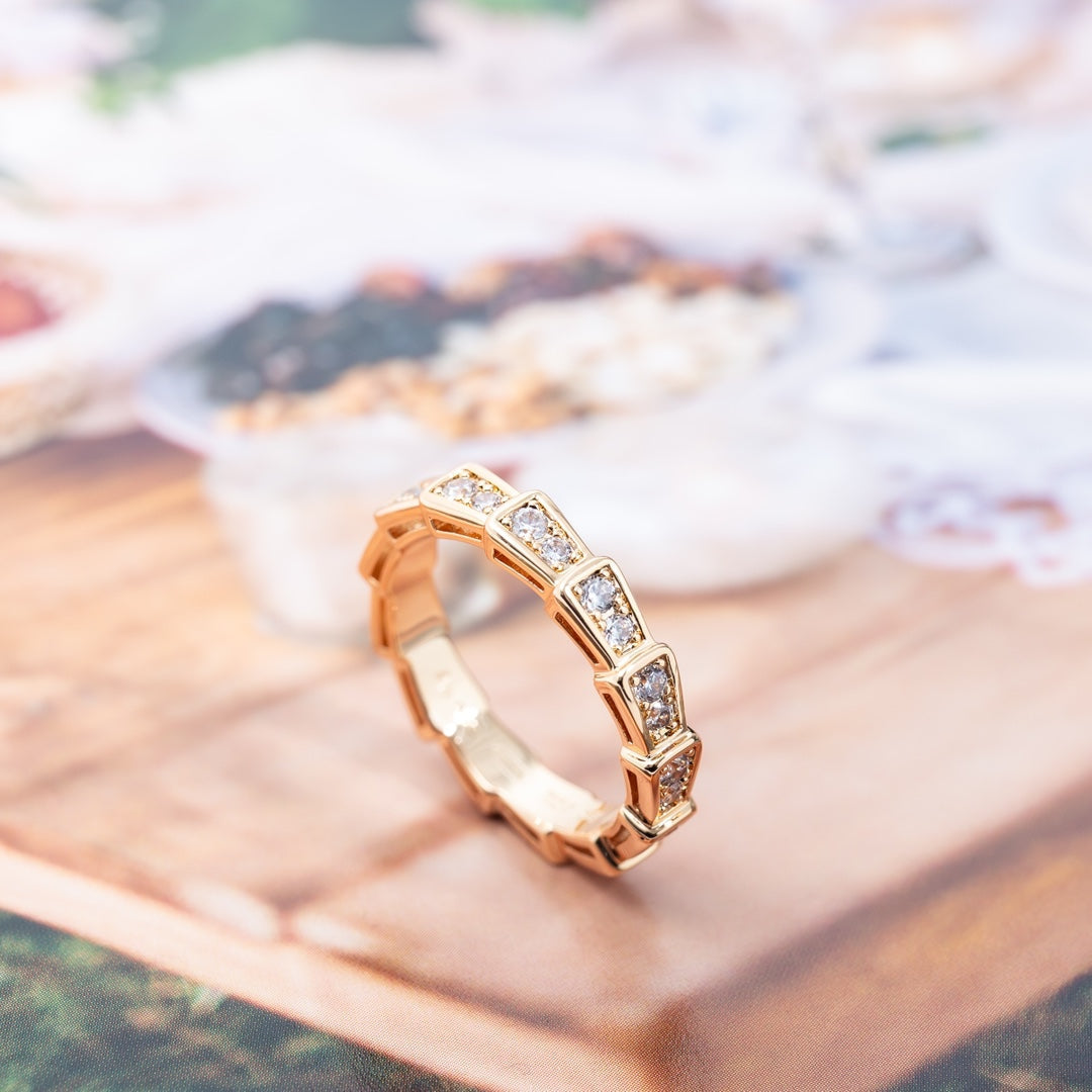 [Triumph Jewelry]SERPENTI RING PINK GOLD DIAMOND PAVED 3MM