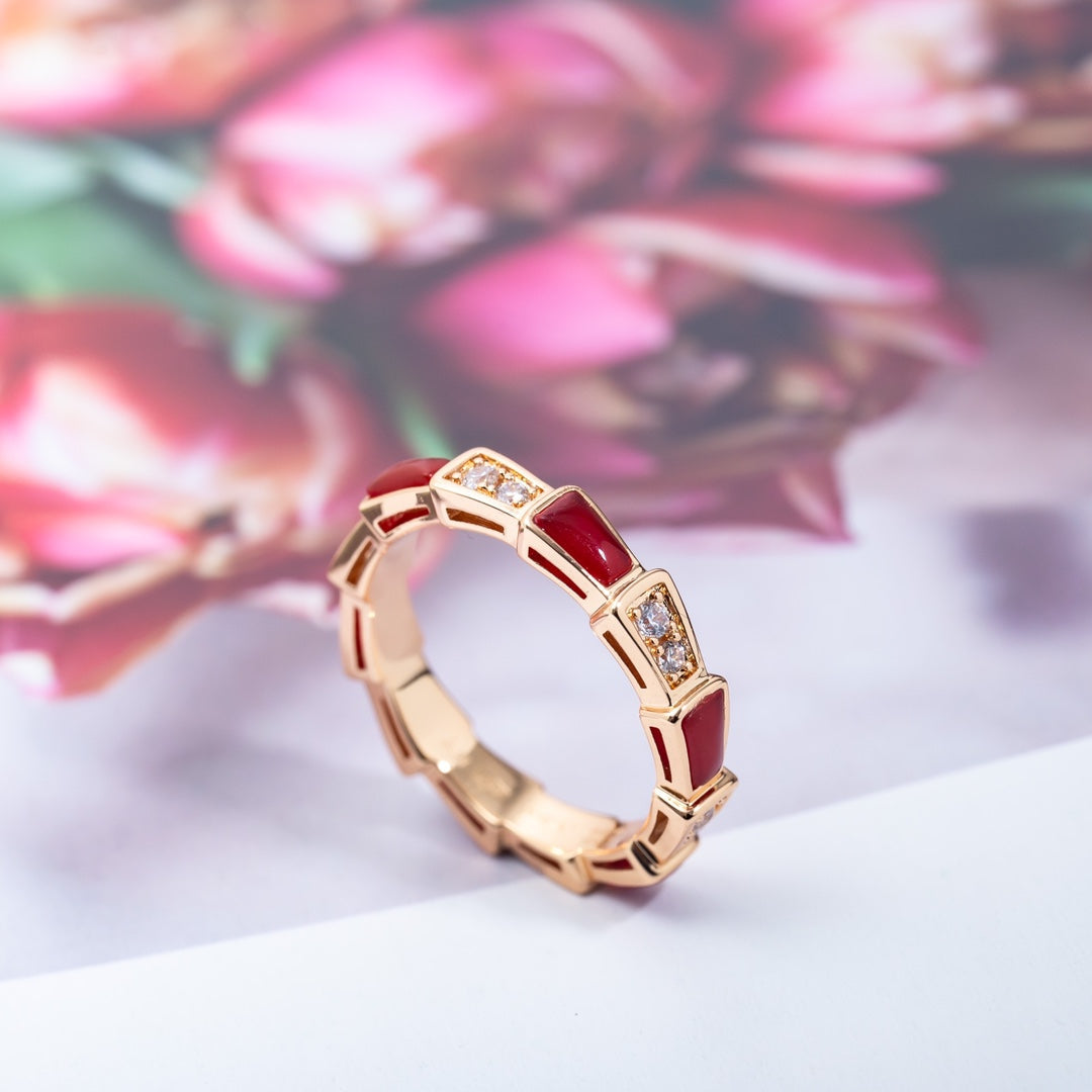 [Triumph Jewelry]SERPENTI RING PINK GOLD CARNELIAN DIAMOND 3MM