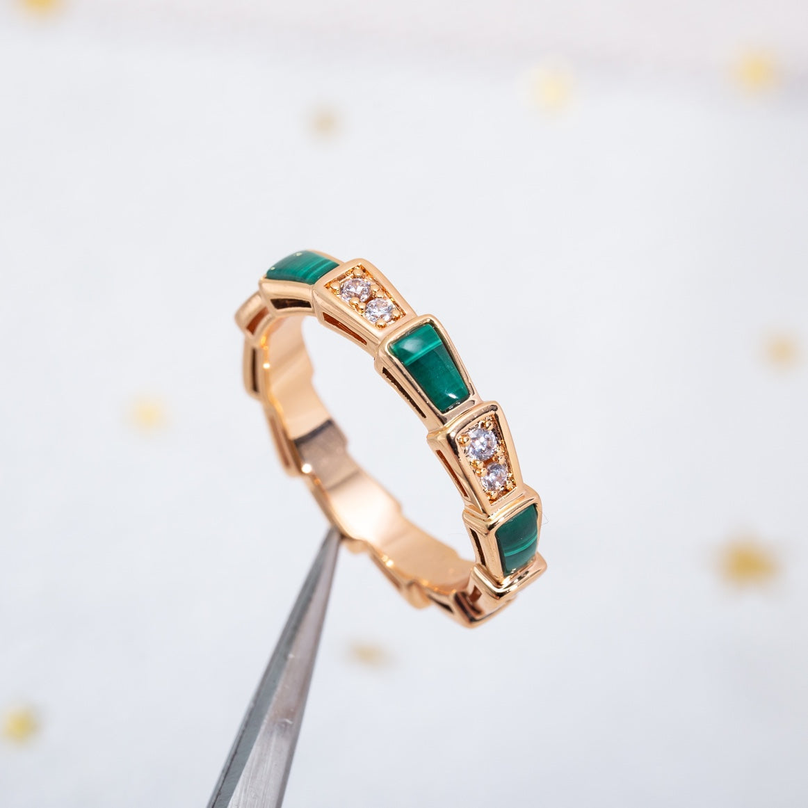 [Triumph Jewelry]SERPENTI RING PINK GOLD MALACHITE DIAMOND 3MM