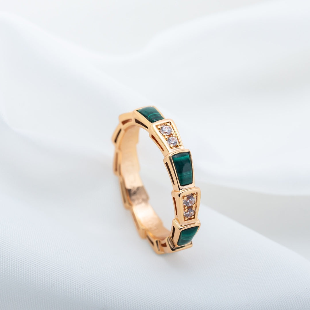 [Triumph Jewelry]SERPENTI RING PINK GOLD MALACHITE DIAMOND 3MM