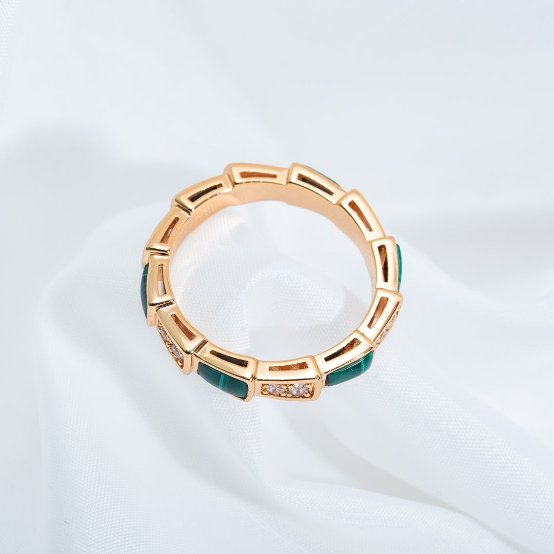 [Triumph Jewelry]SERPENTI RING PINK GOLD MALACHITE DIAMOND 3MM