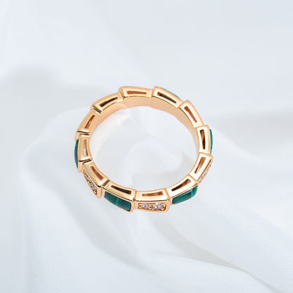 [Triumph Jewelry]SERPENTI RING PINK GOLD MALACHITE DIAMOND 3MM