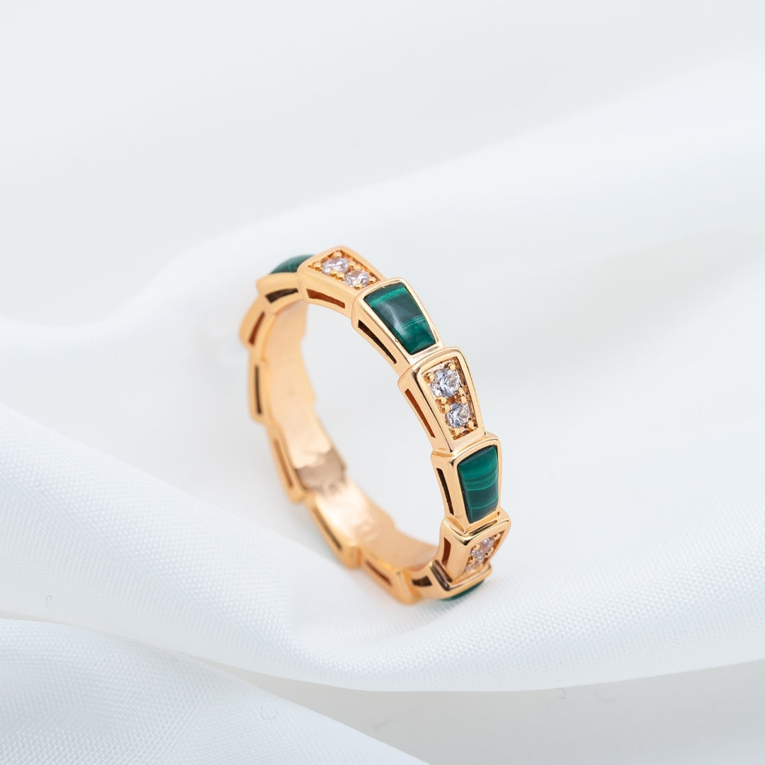 [Triumph Jewelry]SERPENTI RING PINK GOLD MALACHITE DIAMOND 3MM