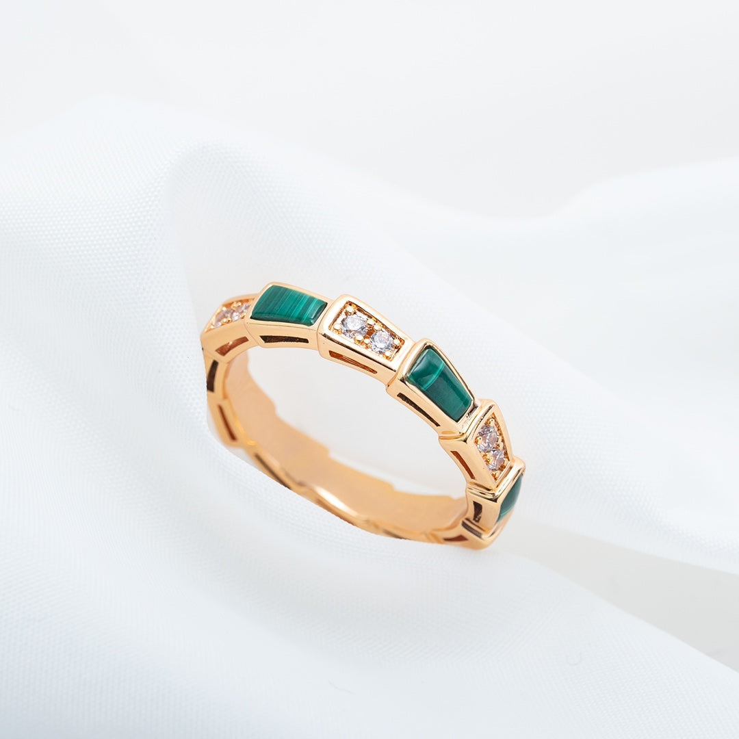 [Triumph Jewelry]SERPENTI RING PINK GOLD MALACHITE DIAMOND 3MM
