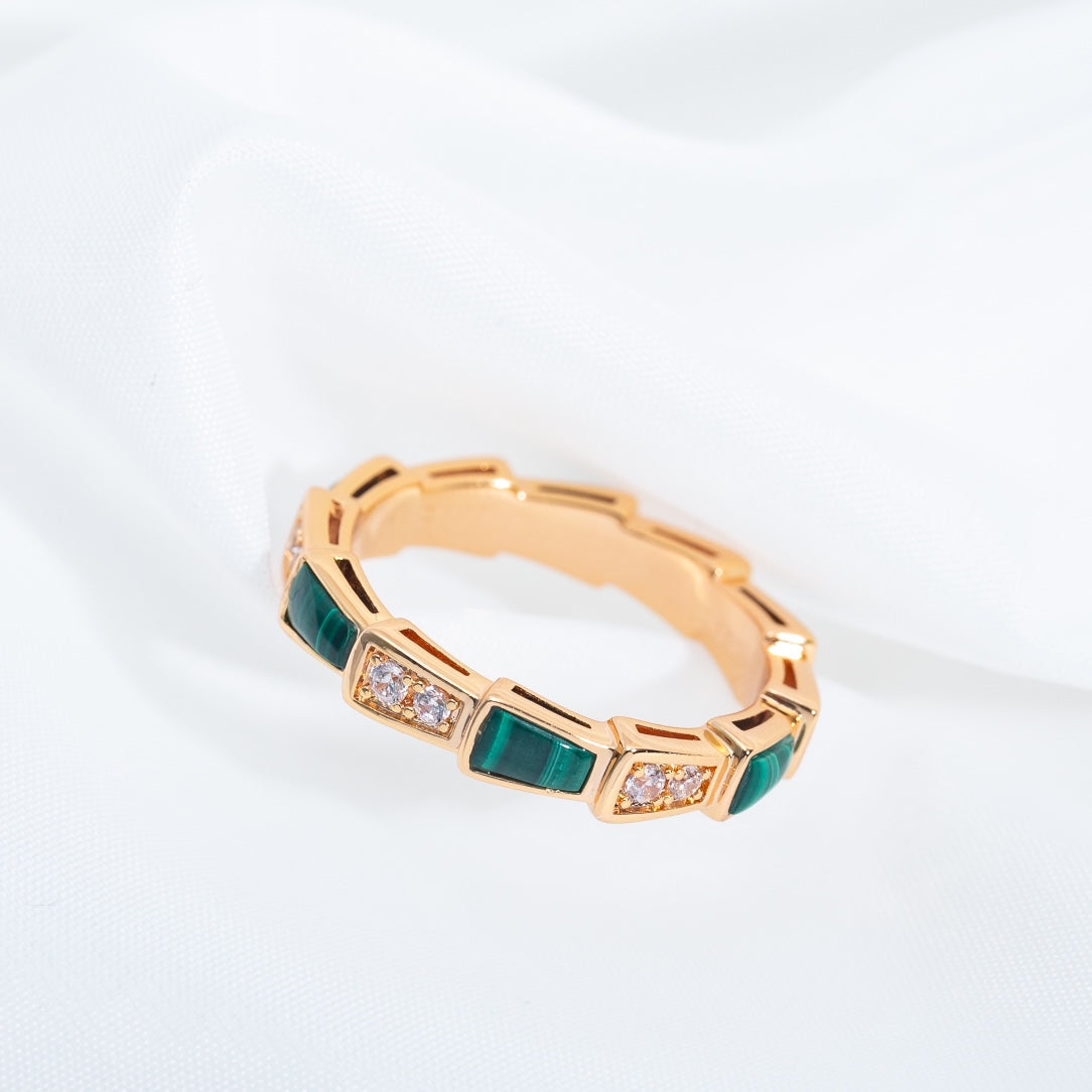 [Triumph Jewelry]SERPENTI RING PINK GOLD MALACHITE DIAMOND 3MM