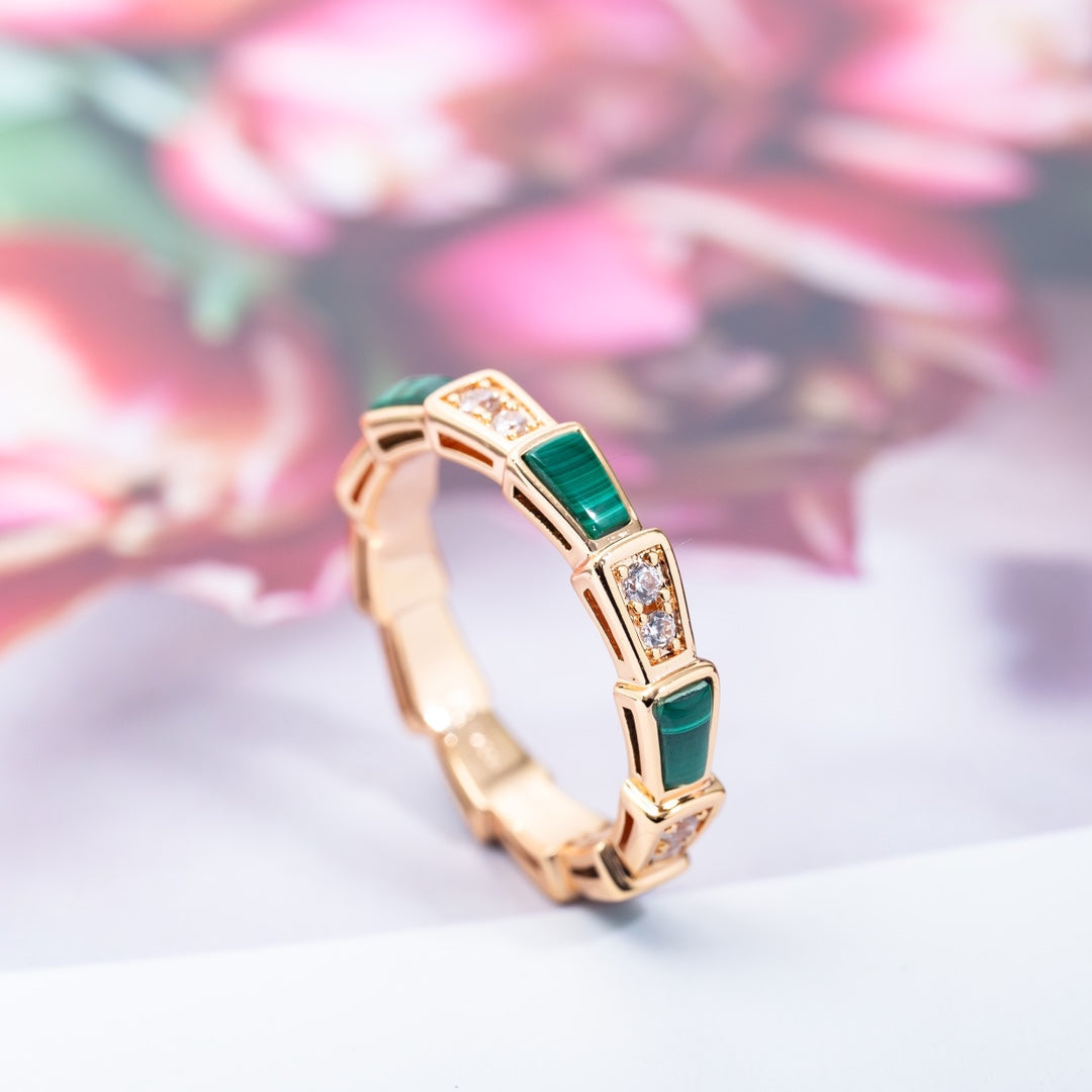 [Triumph Jewelry]SERPENTI RING PINK GOLD MALACHITE DIAMOND 3MM