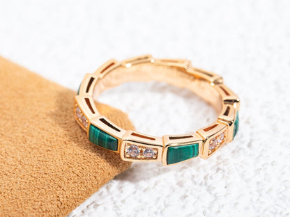 [Triumph Jewelry]SERPENTI RING PINK GOLD MALACHITE DIAMOND 3MM