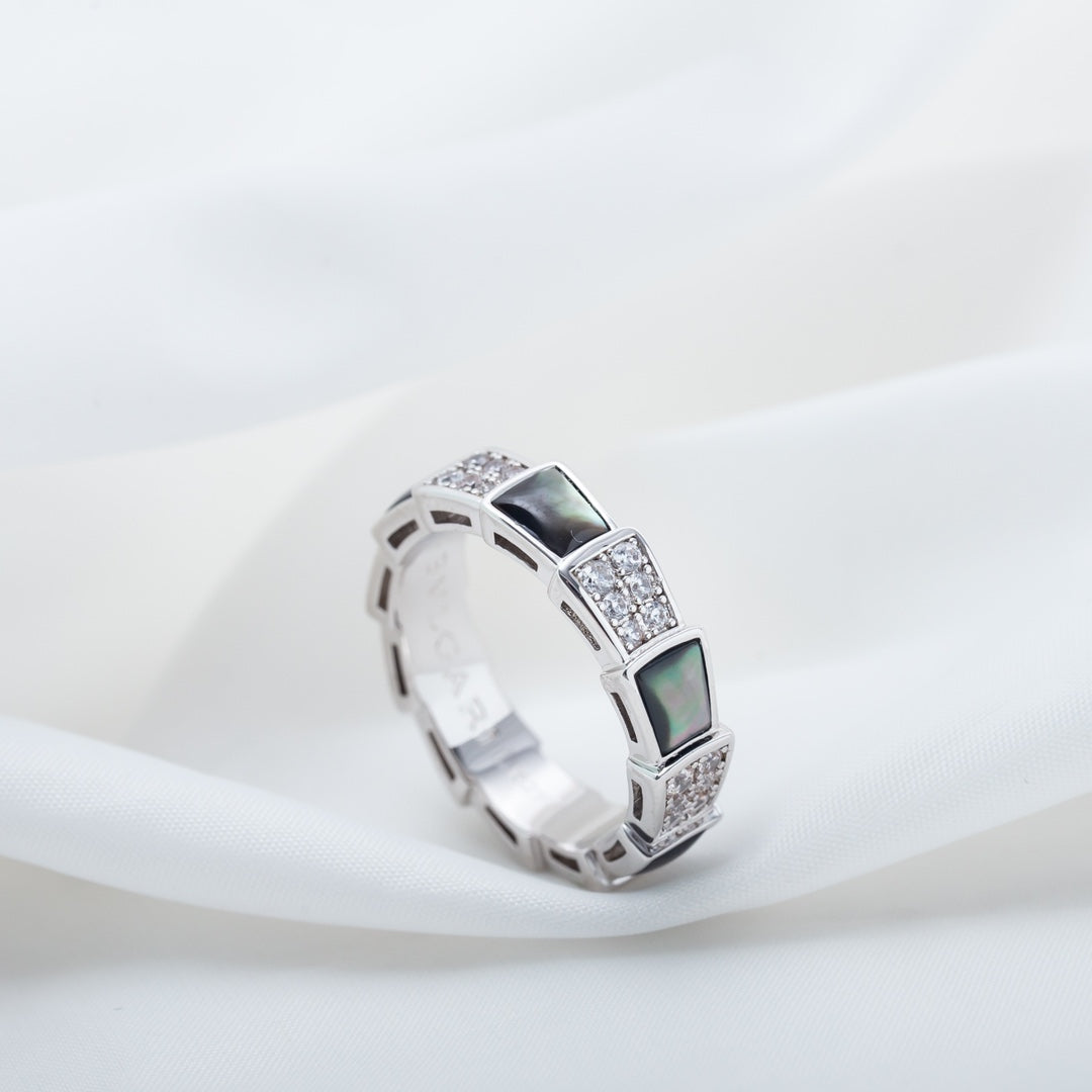 [Triumph Jewelry]SERPENTI RING SILVER DIAMOND BLACK MOP 4MM